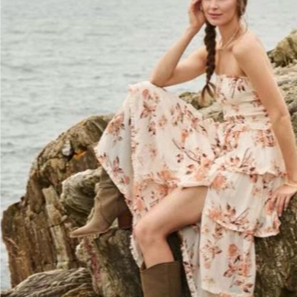 Altar'd State Strapless Floral Dress - Cream and Pink